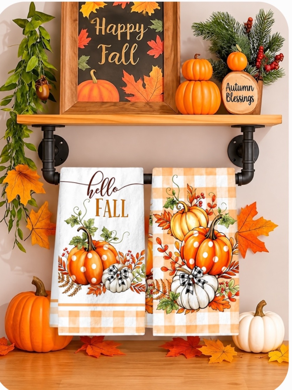 Hello Fall Pumpkin Kitchen Towels - 2 pcs NIP
